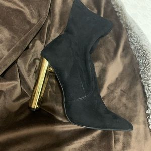Black suede gold heel bootie